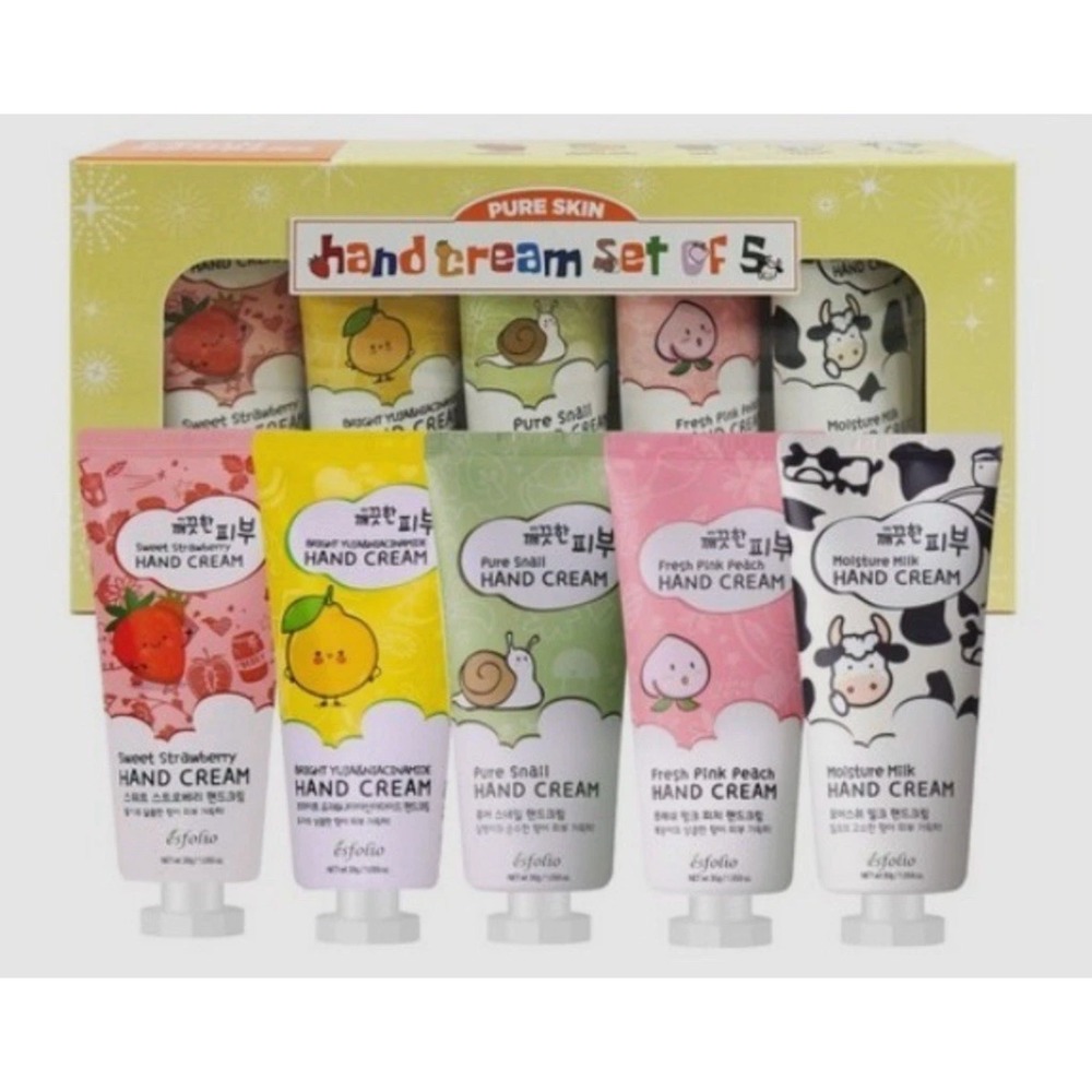 Esfolio Pure Hand Cream Set of 5. Milk, Peach And Sweet Strawberry.